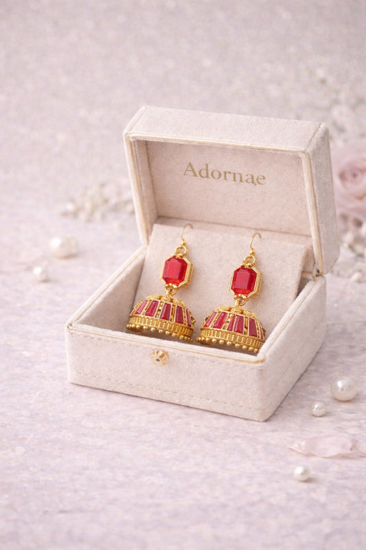 Aatish-e-Zar Gold Jhumka – Crimson Royale Edition
