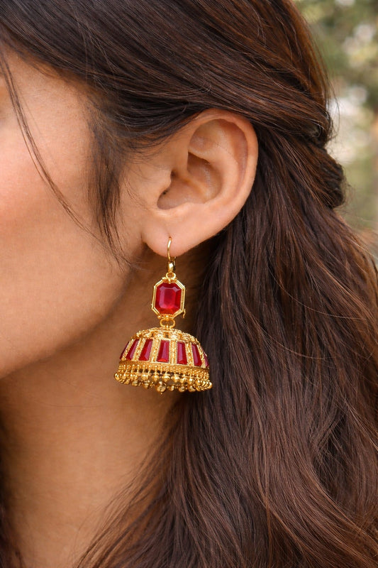 Aatish-e-Zar Gold Jhumka – Crimson Royale Edition