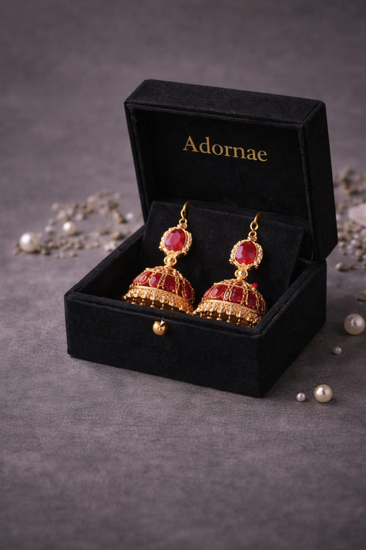Aatish-e-Zar Gold Jhumka – Crimson Royale Edition
