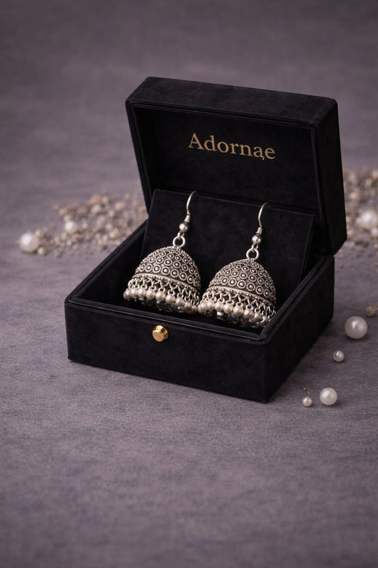 Noor-e-Zareen Silver Jhumka – Pearl Drop Edition